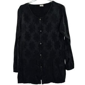 CP Shades S Womens Black Gauzy Jacquard Button Front Tunic Top